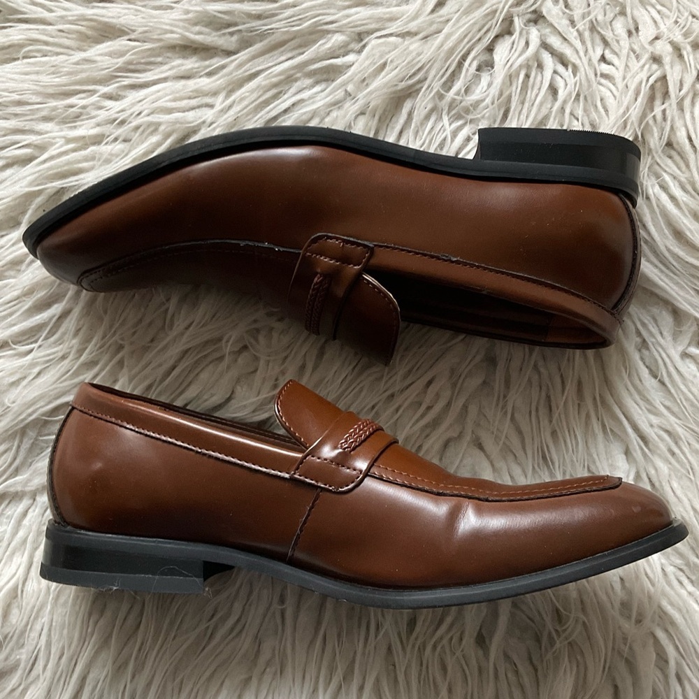 Kenneth Cole Mens Unlisted Full Grown Brown Leather Slip-On Loafers EUC Size 7.5